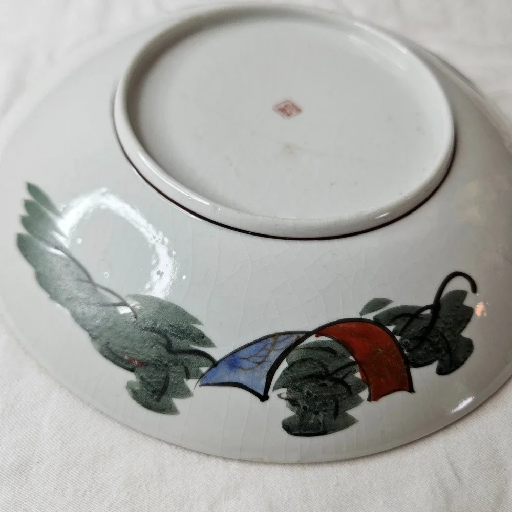 Kutani Japanese Porcelain Plate Bowl Handpainted Landscape Gold Gilt 8.25
